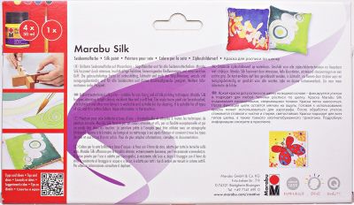 Marabu Silk zestaw 4 farby plus pedzelek plecki opakowania